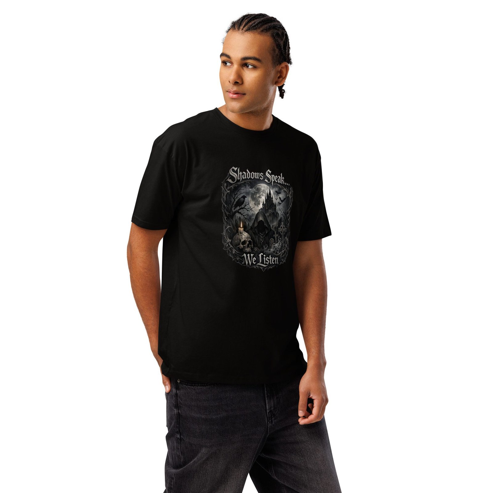 Dark Art Graphic Tee | Shadows Speak We Listen | Knotted Tree Studios - Image 10