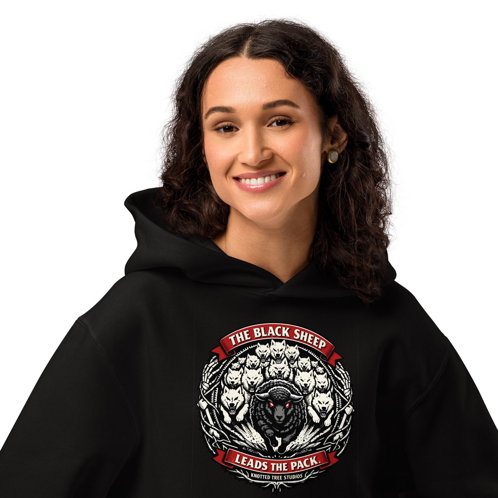 Dark Art Graphic Hoodie | The Black Sheep Leads The Pack | Knotted Tree Studios - Image 4