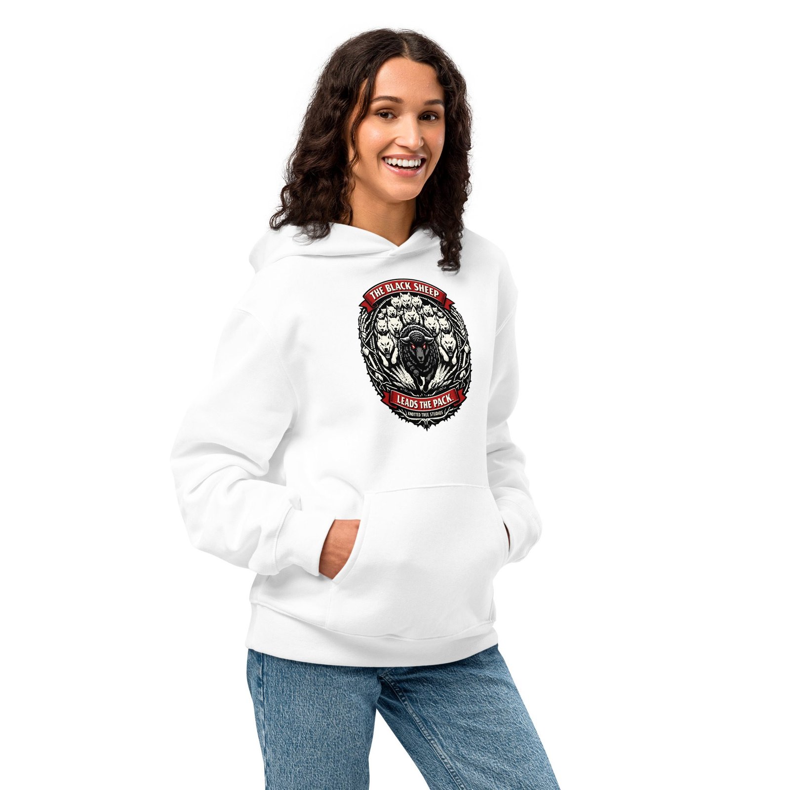 Dark Art Graphic Hoodie | The Black Sheep Leads The Pack | Knotted Tree Studios - Image 5